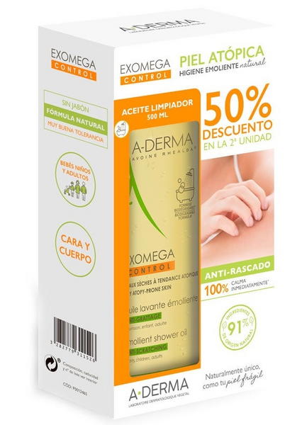 A-Derma Exomega Control Aceite de Ducha y Baño 2x500 ml