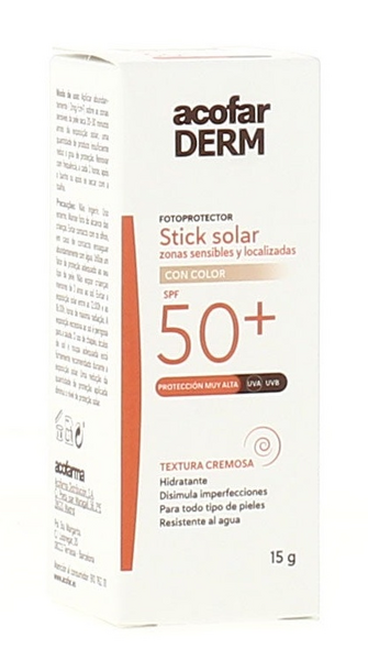 Acofarderm Stick Solar Zonas Sensibles SPF50+ Con Color 15 gr