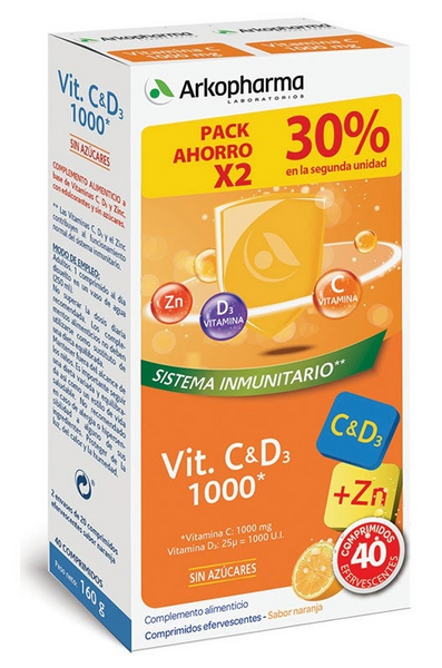 Arkopharma Arkovital Vitamina C&D3 1000 mg + Zinc 20 Comprimidos x2