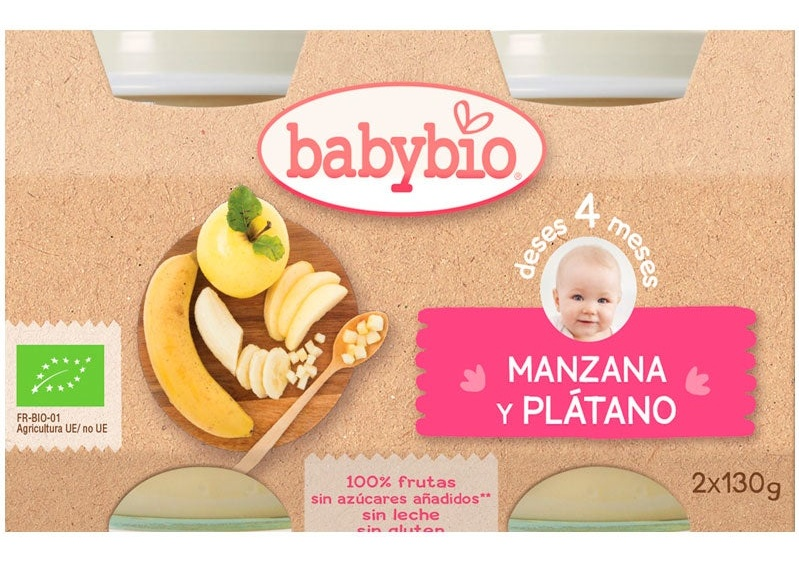 Babybio Tarrito Manzana y Plátano 2 x 130 gr