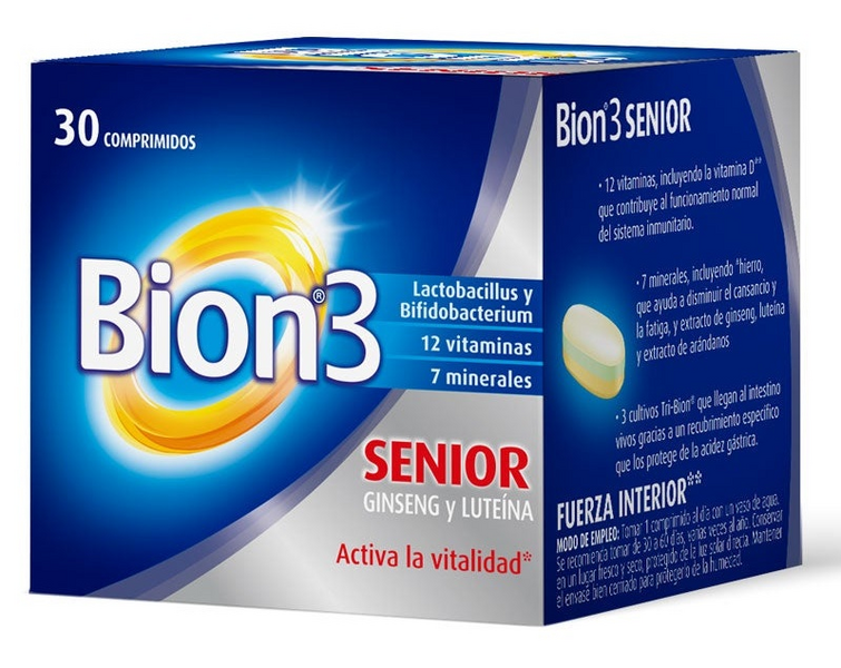 Bion3 Senior Vitaminas, Ginseng y Luteína 30 Comprimidos