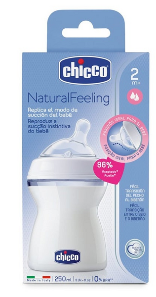 Chicco Biberon Natural Feeling Tetina Inclinada Flujo Medio 250 ml 2m+