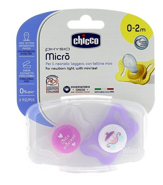 Chicco Chupete Physio Micro Silicona 0-2m 2 Uds Rosa