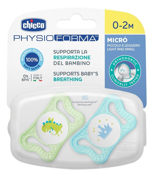 Chicco Chupete Physio Micro Silicona 0-2m 2 UdsAzul y Verde