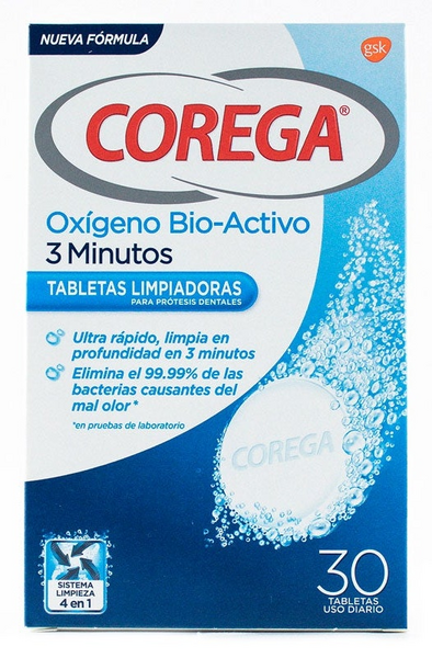 Corega Oxígeno Bio Activo 3 Minutos 30 Tabletas