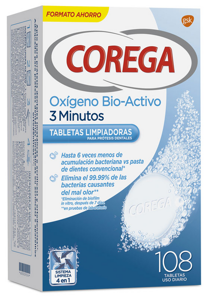 Corega Oxígeno Bio-Activo Tabletas Limpiadoras 108 uds