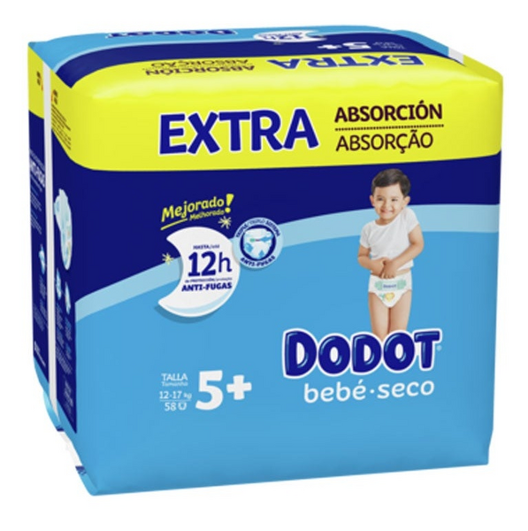 Dodot Bebé Seco Pañal Extra Absorbente T5+ 58 Uds