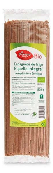 El Granero Integral Espaguetis de Trigo Espelta Integral Bio 500 gr