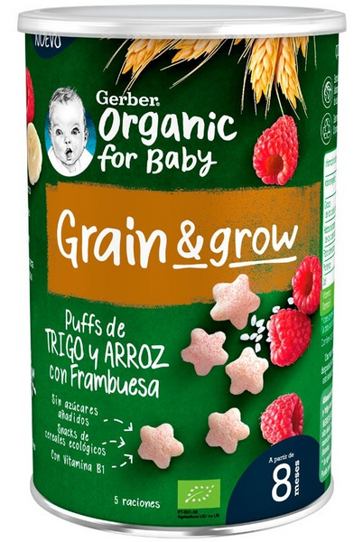 Gerber Puff Snack Orgánico de Cereales y Frambuesa 35 gr