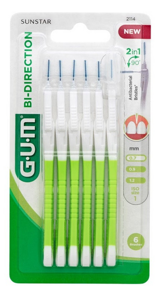 Gum Cepillos Interdentales Bi-Direction 0,7mm Verdes 6 Uds