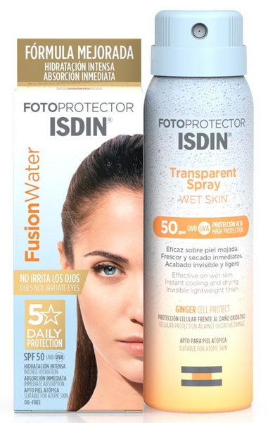 Isdin Fotoprotector  Fusion Water SPF50 50 ml + Spray Transparente Wet Skin SPF50 100 ml