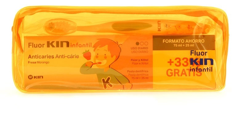 Kin FluorPack Pasta Dentifrica Infantil 75ml + 25ml Gratis + Cepillo Dental + Neceser