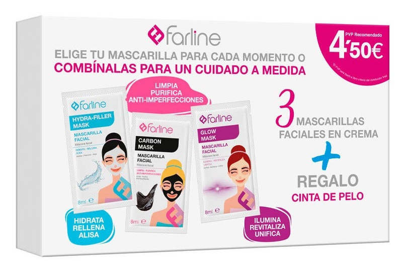Kit Farline 3 Mascarillas Faciales + REGALO Cinta del Pelo