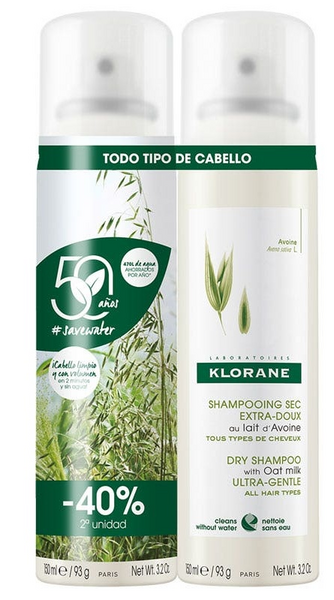 Klorane Champú Seco Extrasuave Leche Avena 2x150 ml