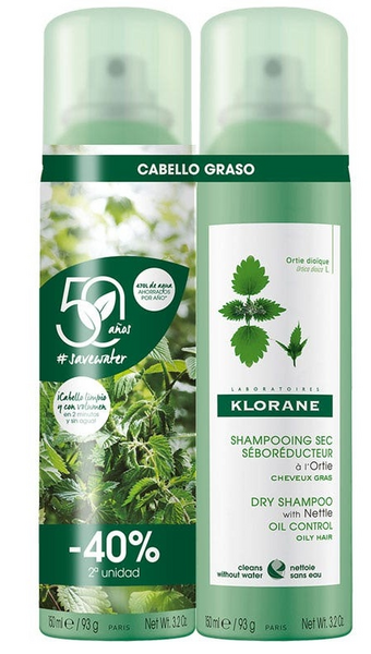 Klorane Champú Seco Ortiga Spray 2x150 ml