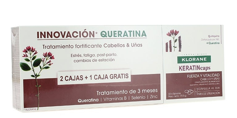Klorane Keratin Tratamiento Cabello Uñas 3x30 Cápsulas (Quinoral)