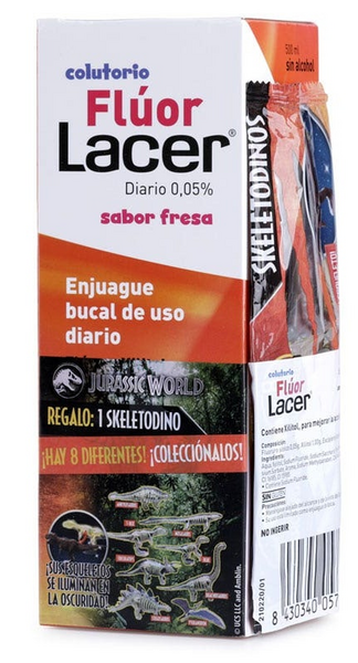 Lacer Junior Flúor Fresa 500 ml + Dinosaurio de Regalo