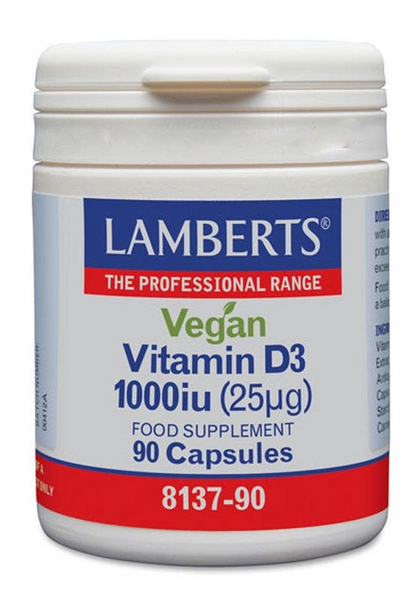 Lamberts Vegan Vitamina D3 1.000 UI (25mg) 90 Cápsulas