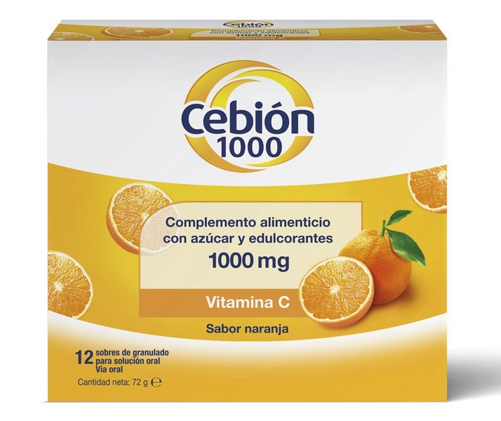 Cebion Vitamina C 1000 mg Defensas sabor Naranja 12 Sobres
