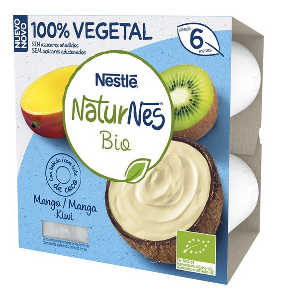 Naturnes Nestlé BIO Yogur Mango/Kiwi +6m 4 x 90 gr
