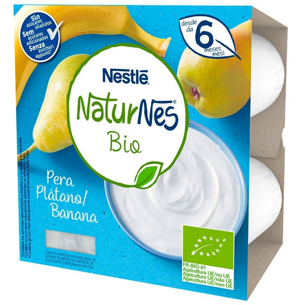 Naturnes Yogur Pera y Plátano Bio +6m 4x90 gr