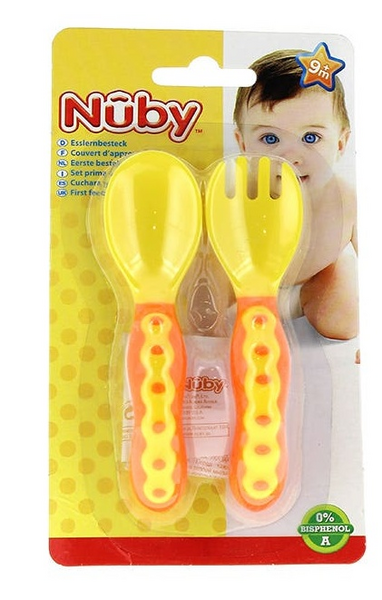 Nuby Cuchara y Tenedor Con Angulo +9m Amarillo