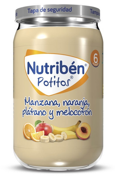Nutribén Potito Manzana, Naranja, Plátano y Melocotón +6m 235 Gr