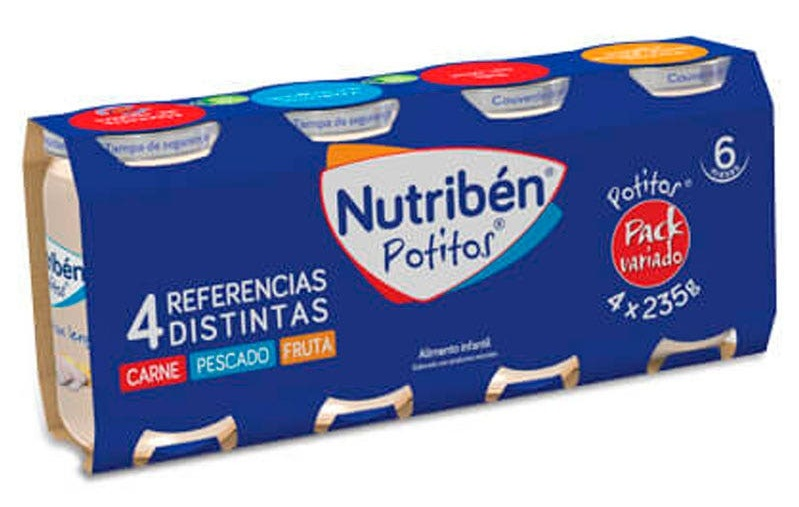 Nutribén Potito Pollo, Verduritas con Lenguado, Menestra Cordero y Frutas 4x235 gr