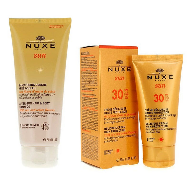 Nuxe Sun Champú y Gel de Ducha Aftersun 200ml + Crema Facial SPF30 50 ml