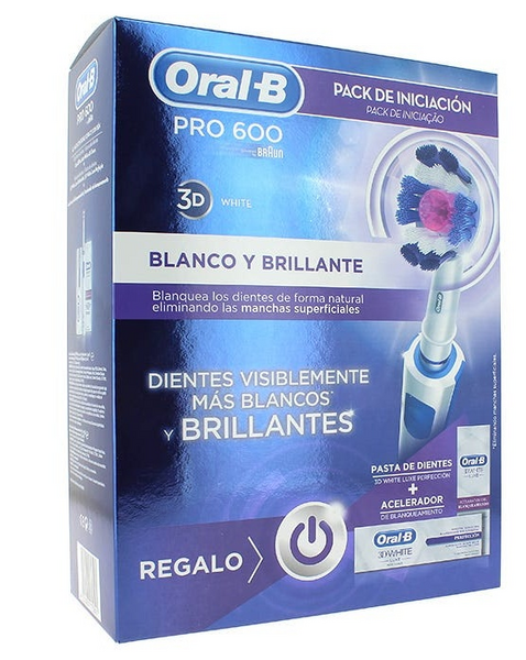 Oral-B Cepillo Electrico Pro 600 3DWhite + Pasta 3D Luxe 75ml + Acelerador de Blanqueamiento 75ml