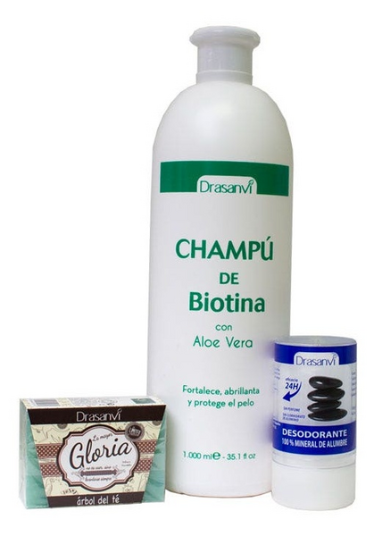 Pack Drasanvi Champú Biotina 1L+Desodorante+Jabón Árbol del Té 100 gr