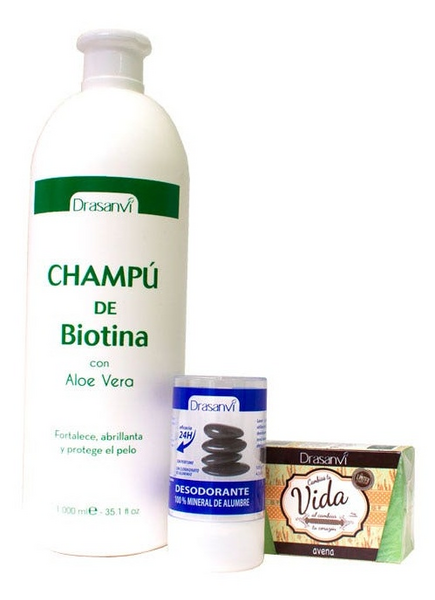 Pack Drasanvi Champú Biotina 1L+Desodorante+Jabon Avena 100 gr