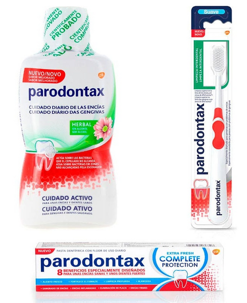 Parodontax Colutorio Encías Herbal 500 ml + Extra Fresh Complete Protection 75 ml + Cepillo Dientes