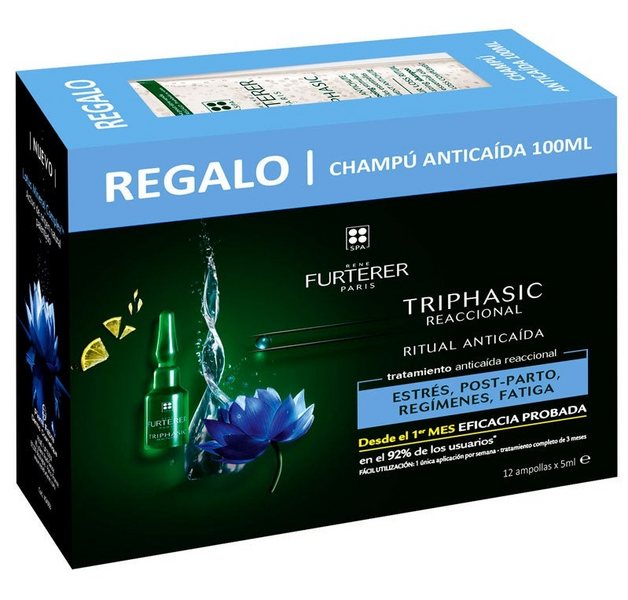 Rene Furterer Forticea Triphasic Reaccional Tratamiento Anticaída 12 Amp 5 ml + Champú Anticaída 10 ml
