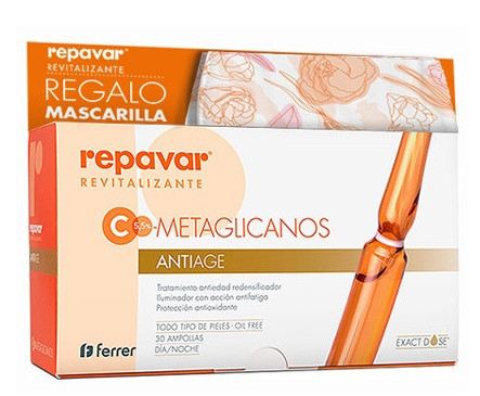 Repavar Revitalizante Vitamina C-Metaglicanos Antiedad 30 Ampollas + Mascarilla Regalo