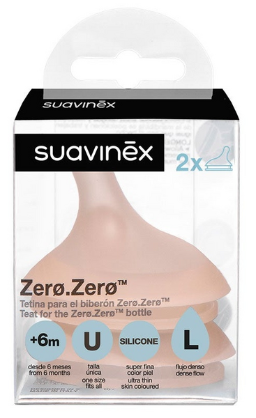 Suavinex Tetina Silicona Anticólico Flujo Denso Zero Zero +6m 2 uds