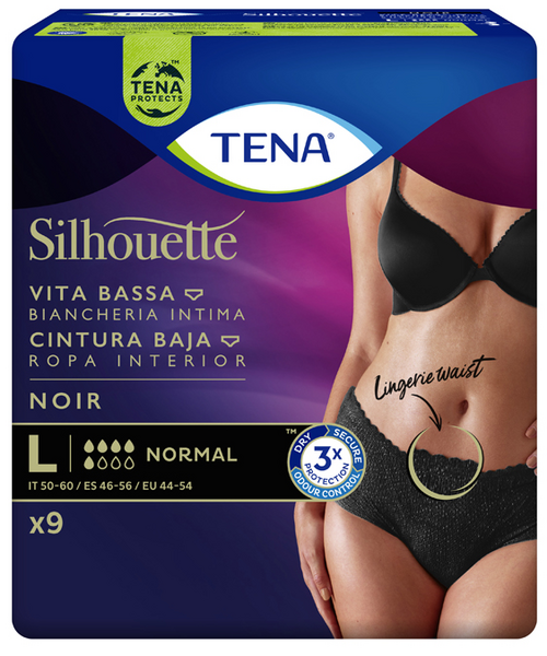 TENA Silhouette Negro Cintura Baja Grande 9 Mujer uds