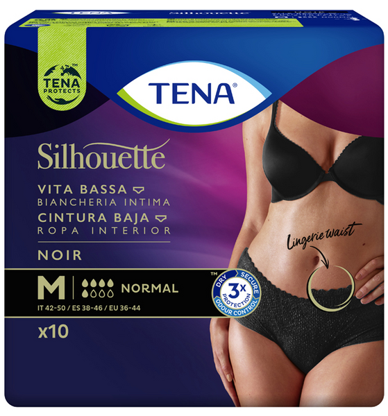 TENA Silhouette Negro Cintura Baja Mujer Talla M 10 uds