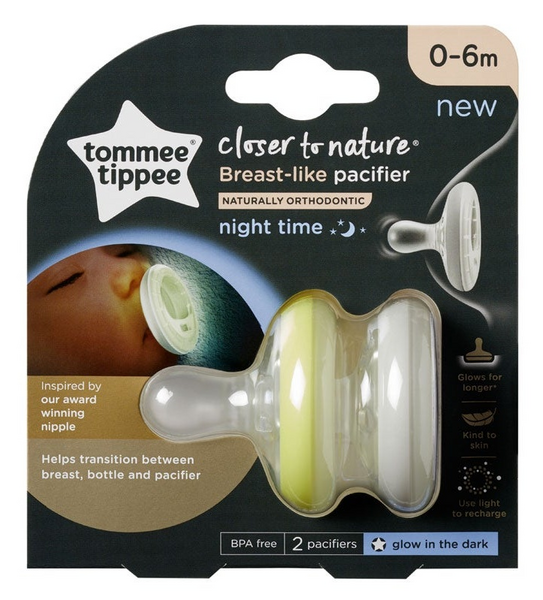 Tommee Tippee Chupete con Forma de Pecho Night 0-6m 2 Uds