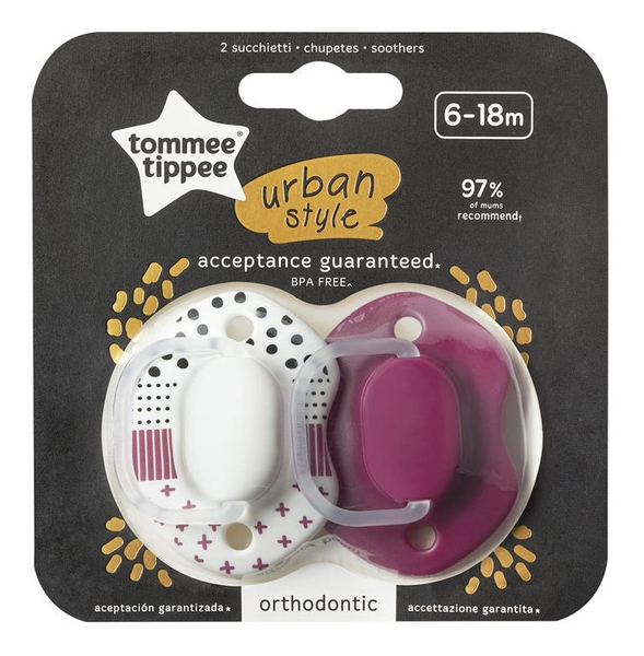 Tommee Tippee Chupetes Urban Style 6-18 2 uds Lila y Blanco