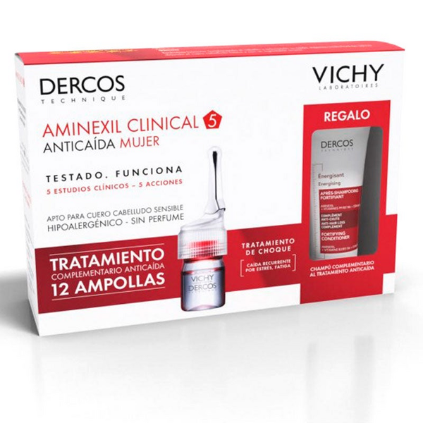 Vichy Dercos Aminexil Clinical 5 Tratamiento Anticaída Mujer 12 Ampollas + REGALO