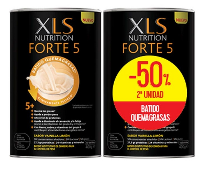 XLS Forte 5 Quemagrasas Batido Vainilla-Limón 2x400 gr