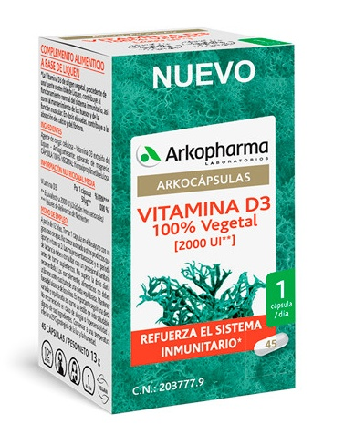 Arkopharma Arkocápsulas Vitamina D3 100% vegetal 45 Cápsulas