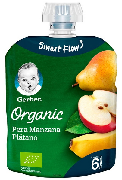 Gerber Pouch Orgánico Pera, Manzana, Plátano 90 gr